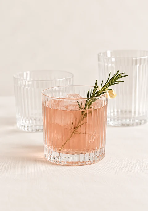 Category inspiration: Ribbed clear glasses and a blush-colored drink